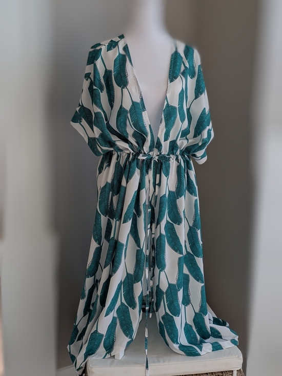 In'Voland Other - Green Leaf Print Swim Coverup with Drawstring Waist-20W